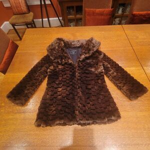 Guess Brown Faux Fur Peter Pan Collar 3/4 Sleeves Coat Size Medium